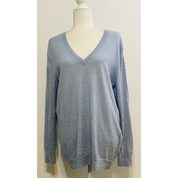 Banana Republic Size XL V-Neck Extra Fine Merino Wool Dusty Blue Sweater Career - Picture 1 of 12
